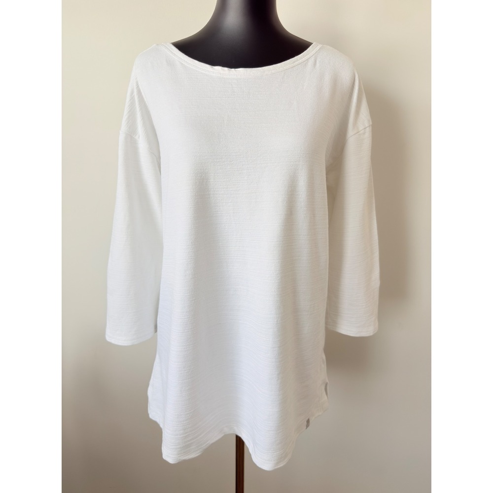 T by Talbots White Textured Slub Knit Crisscross Back Top UPF 50+ Large
